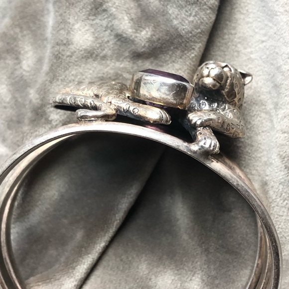 Artisan Sterling Silver And Amethyst Leopard Cat Cuff - Picture 3 of 6